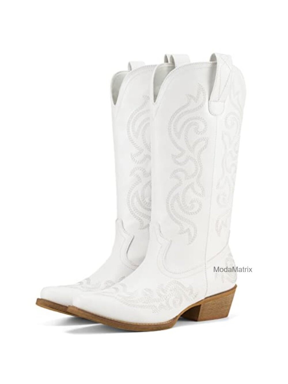 Western Cowgirl Boots with Chunky Heel, Snip Toe, Embroidered, Mid-Calf, Pull-On